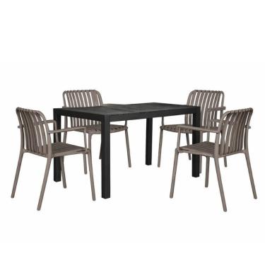 Imagem de Kit 1 Mesa Creta 140x72cm e 4 Cadeira Tulum em Polipropileno Preteo/Cinza