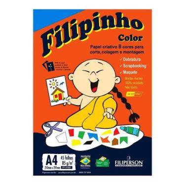 Imagem de Papel Criativo A4 Filiperson Filipinho 85g 8 Cores 45 Folhas