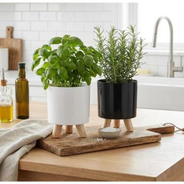 Imagem de Cachepot Retrô com Pés de Madeira - - NoBrand, Preto, Branco