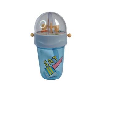 Imagem de Copo Infantil 390ml com Tampa Alça de Punho e Brinquedo - joy, Azul