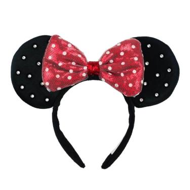 Imagem de Tiara Infantil Disney Orelhas Minnie Laço Vermelho em Poliéster e Plástico 20cm X 26cm