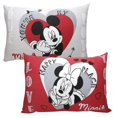 Imagem de Kit Fronha Malha Estampa Localizada Disney 48cmx68cm 100% Algodão Mickey e Minnie Branco Portallar