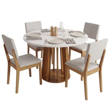 Imagem de Conjunto Sala de Jantar Veneza 4 Lugares Tampo em MDF Cadeiras Linda Madeirado Bege Viero Móveis
