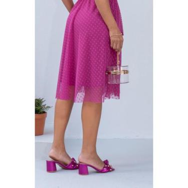 Imagem de Saia Tule Midi Evangelica Feminina Plus Size - Ramessés, Fucsia, M