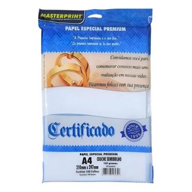 Imagem de Papel Diplomata Couchê 160g Semi Brilho Masterp - 50 Folhas - Branco -