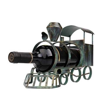 Imagem de Pkfinrd Adegas para vinho Adega para trem de vinho, estante de vinho, escultura de metal, artesanato, decoração de casa, azul, cinza