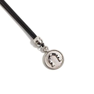 Imagem de Colar de Couro Ajustável Country Pingente Redondo Ferradura