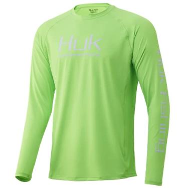 Imagem de HUK Camiseta de manga comprida lisa Pursuit | Camisa de pesca de alto desempenho, verde NEON, grande