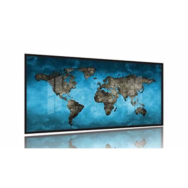 Imagem de Quadro decorativo Mapa Mundi Azul Mosaico 130x60 Moldura Preta 2x2