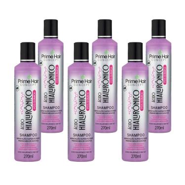 Imagem de Shampoo Prime Hair Hidratação com Ácido Hialurônico Fios Danificados Pós Química 270ml (Kit com 6)