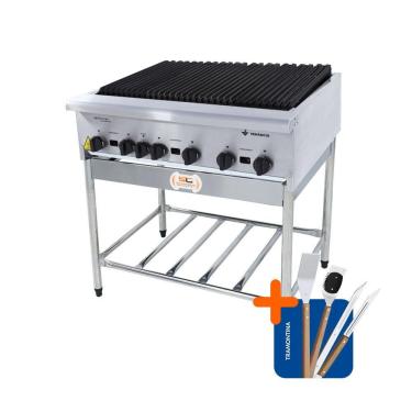 Imagem de Chapa Charbroiler Americana Profissional Grill 90cm Gás Inox com Pé CGGP90 e Utensílios - Venâncio