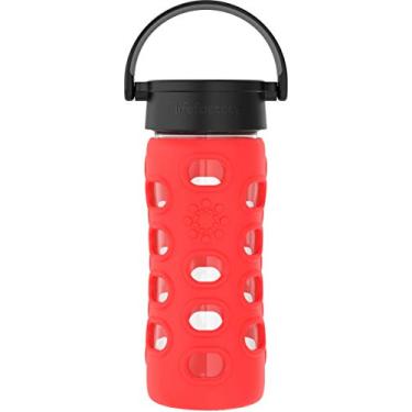 Imagem de Lifefactory Garrafa de água de vidro livre de BPA de 355 ml com tampa clássica e capa protetora de silicone, vermelho maçã