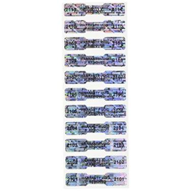 Imagem de 100 etiquetas/adesivos de holograma de osso de cachorro vazio de alta segurança com numeração de série e código de barras sequenciais exclusivos