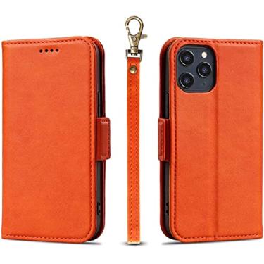 Imagem de GANYUU Capa flip para iPhone 13 Pro Max/13 Pro/13/13 Mini, capa carteira com suporte para cartão suporte à prova de choque carregamento sem fio suporte proteção da câmera (cor: laranja, tamanho: 13pro max 6,7 polegadas)