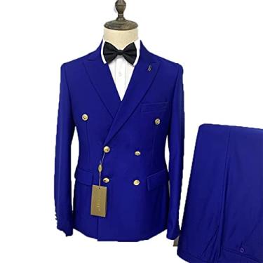 Imagem de Blazer masculino jaqueta blazer de casamento blazer dois botões casacos esportivos elásticos jaqueta slim fit para festa ternos de 2 peças, azul, GG (52/36)