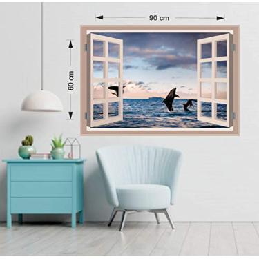 Imagem de Adesivo de Parede Janela Golfinhos Efeito 3d Tam90x60cm Mod4