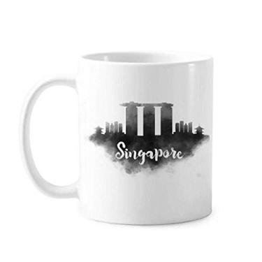 Imagem de Caneca de pintura de cidade, tinta de marca de Singapura, cerâmica, café, porcelana, louça, louças