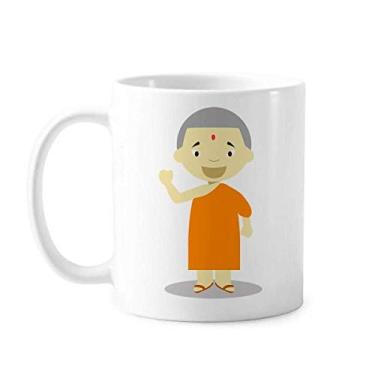 Imagem de Caneca de cerâmica de desenho de monge Nepal vestido laranja xícara de porcelana café louça