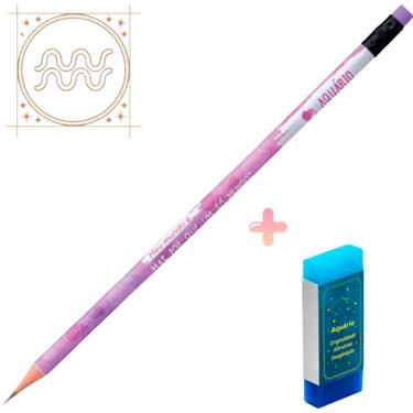 Imagem de Kit de lápis preto grafite HB e Borracha Tris Signo Aquário