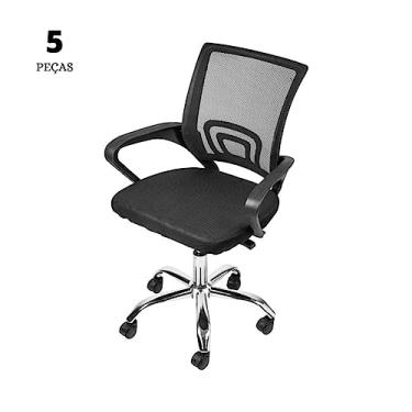 Imagem de Conjunto com 5 Cadeiras Office Tok Baixa Preta com Base Rodízio