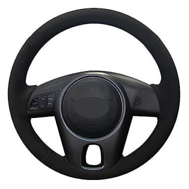 Imagem de QUNINE Car Steering Wheel Cover Hand-stitched Black Genuine Leather Suede ，For Kia Forte 2009-2014 Soul 2010-2013 Rio 2009-2011