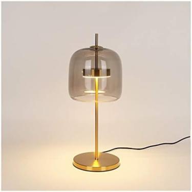 Imagem de Candeeiros De Cabeceira Minimalistas Candeeiro De Mesa Moderno Candeeiro De Mesa De Ferro Com Abajur De Vidro Para Quarto, Quarto De Hóspedes De Meninas, Candeeiro De Noite Para Sala De Estar,Cinz