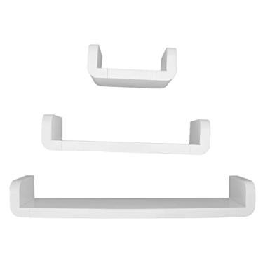 Imagem de Prateleiras de Armazenamento Brancas Cremalheiras de Armazenamento do Banheiro, Cremalheira de Armazenamento de Plástico do Banheiro Cerca Prateleiras de Utilidades Autoadesivas