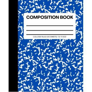 Imagem de Livro de composição: para escrever notas, ideias, listas de tarefas e diários pessoais, 19 x 23,5 cm, brochura, papel pautado universitário, 100 folhas, capa de mármore azul, acabamento fosco