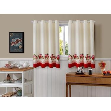 Imagem de Cortina De Cozinha Em Tecido Linhão 2,00m x 1,40m Floral Vermelho