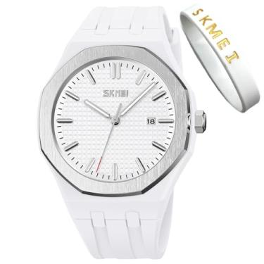 Imagem de SKMEI Relógio de pulso masculino de silicone, fácil de ler, à prova d'água, esportivo, casual, moderno, analógico, quartzo, luminoso, para pais, presente preto, G9299 branco, Tendência