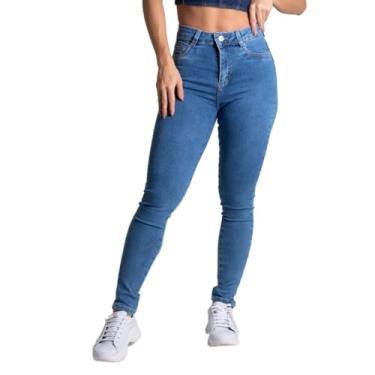 Imagem de Calça Jeans Feminina Sawary Levanta Bumbum Com Lycra Cintura Alta Premium Original (BR, Cintura, 44, Slim, Regular, Azul)