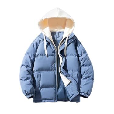 Imagem de Niiyyjj Casaco masculino com capuz grosso e quente colorido emenda casaco masculino Street Hip Hop Parkas preto, Azul-celeste, 3G