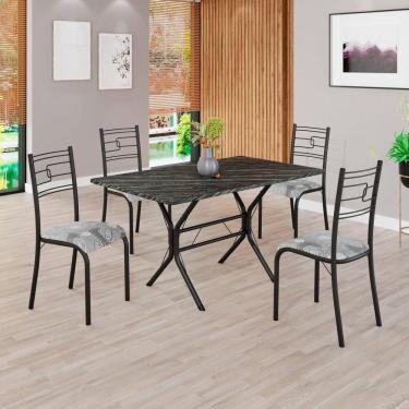 Imagem de Conjunto Sala de Jantar Mesa Retangular 120x75cm Tampo Madeira Mdp Ardósia Indiana 4 Cadeiras Paraty Paraopeba/ Preto Fosco