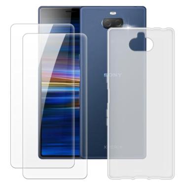 Imagem de MILEGOO Capa para Sony Xperia 10 Plus + 2 peças protetoras de tela de vidro temperado, capa de TPU de silicone macio à prova de choque para Sony Xperia 10 Plus (6 polegadas) branca