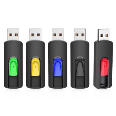 Imagem de KEATHY 5 unidades de 16 GB Flash Drives USB retrátil USB Thumb Drive 16 gb USB 2.0 Jump Drive Zip Drive USB Memory Sticks Data Storage Backup for PC, Mac - 5 cores mistas, 5 Pack 32GB