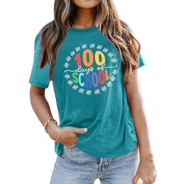 Imagem de 100 Days of School Shirt Women Teacher Shirts 100th Day of School Camiseta Causal Inspirational Tops, Verde, P