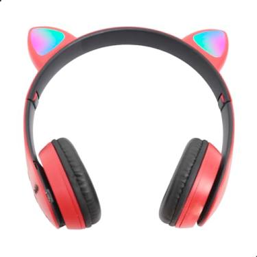 Imagem de Fone Infantil Gatinho Led Colorido Menina E Menino Bluetooth (Vermelho)