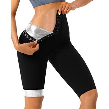 Imagem de QZSH Calças para sauna femininas moletom com capuz Capris Slimming leggings, malha de malha, cintura alta treino body modelador (TBH70031-07-XXL)