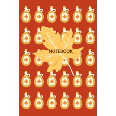 Imagem de Caderno de xarope de bordo: diário com garrafas de xarope de bordo na capa. 15 x 9, 120 páginas forradas em branco. Relacionado - Canadá, Maine, Vermont, Michigan, ... Xarope de panqueca, folha de