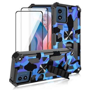Imagem de Lokyoo Capa para Moto G Play 2024, pacote com 2 protetores de tela de vidro temperado, grau militar, suporte com suporte magnético para carro, capa protetora para celular para Google Moto G Play 2024