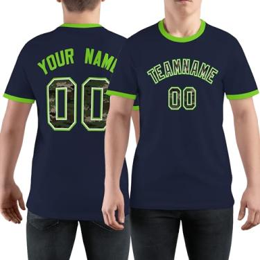 Imagem de Camiseta personalizada para homens e mulheres jovens manga curta beisebol futebol futebol personalizado impresso nome número, Azul-marinho/verde neon - 17, One Size