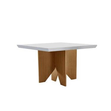 Imagem de Mesa de Sala Jantar Nevada c/Tampo Madeirado Canto Curvo 90x90cm Imbuia/Off White - Rufato