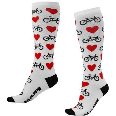 Imagem de Meia Hupi Love Bike Branco Cano Longo Semi Compressiva, Cor: Branco