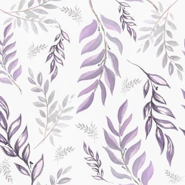 Imagem de Papel de parede de folha roxa branca descascar e colar, papel de contato com folhas botânicas, papel de parede de vinil vintage autoadesivo à prova d'água para quarto, armário, prateleira, gaveta,