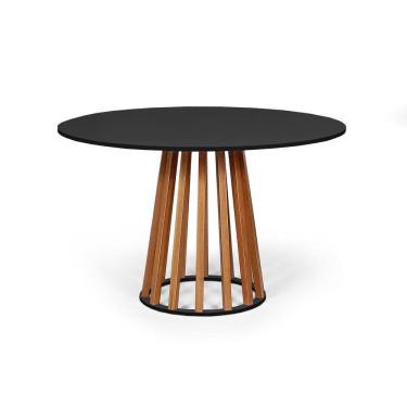 Imagem de Mesa De Jantar Redonda 6 Lugares 120cm Em Mdf E Madeira Maciça Tália Preta