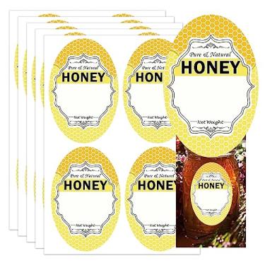 Imagem de Rótulos ovais de frascos e frascos de mel puro natural 5 x 7,6 cm, rótulos de engarrafamento de abelha de mel - Nome da cozinha da fazenda de mel para casa negócios redondos frascos de pedreiro para