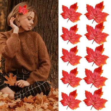Imagem de mdgfge 10 peças de grampo de cabelo de folha de bordo de Ação de Graças Grampo de cabelo em forma de bordo Laranja Artificial Folhas de Outono Acessórios de Cabelo para Mulheres Dia de Ação de Graças