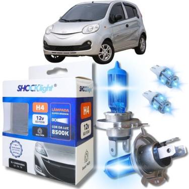 Imagem de Kit par lâmpadas super branca conector h4 8500k shocklight + par leds 