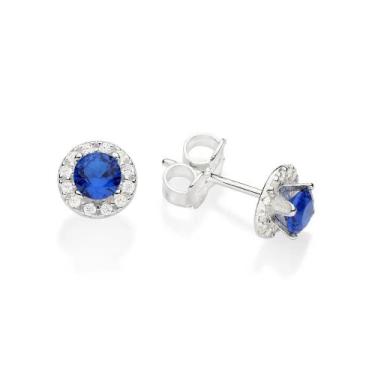 Imagem de Brincos de prata 925 femininos pequenos redondo zircônia azul rommanel