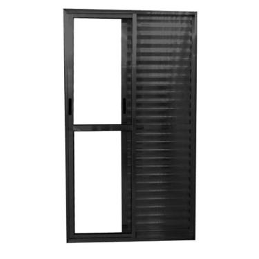 Imagem de Porta de Alumínio Balcão 3 Folhas Preta Linha 25 Com Fechadura - DC, 2
